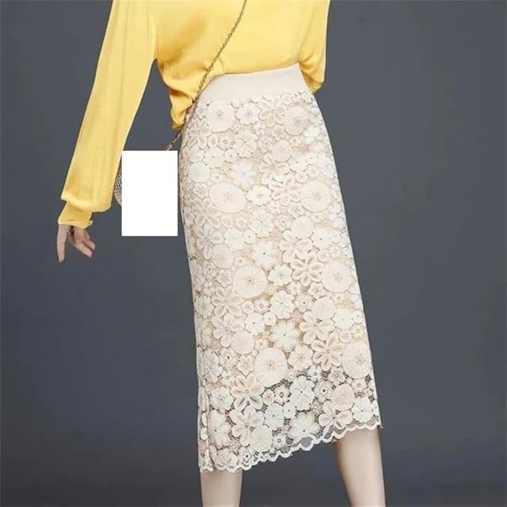 Women's High Waist Lace Mid-Length Skirt